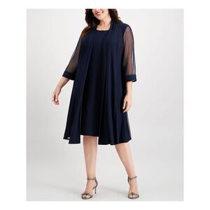 R&M RICHARDS Womens Blue Open Front Trim 3/4 Sleeve Duster Jacket Plus 20W